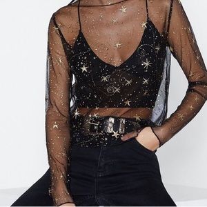 Stars mesh and glitter top